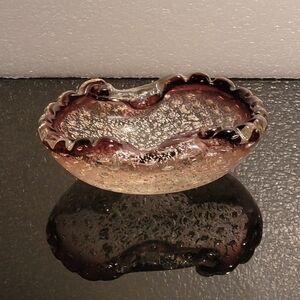 Vintage Murano Bullicante Controlled Bubbles  Glass Art Bowl in Brown and Silver